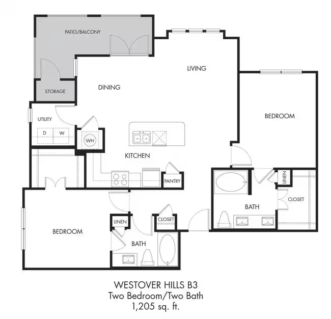 2BR 2BA (1205 SF) 07110 floor plan